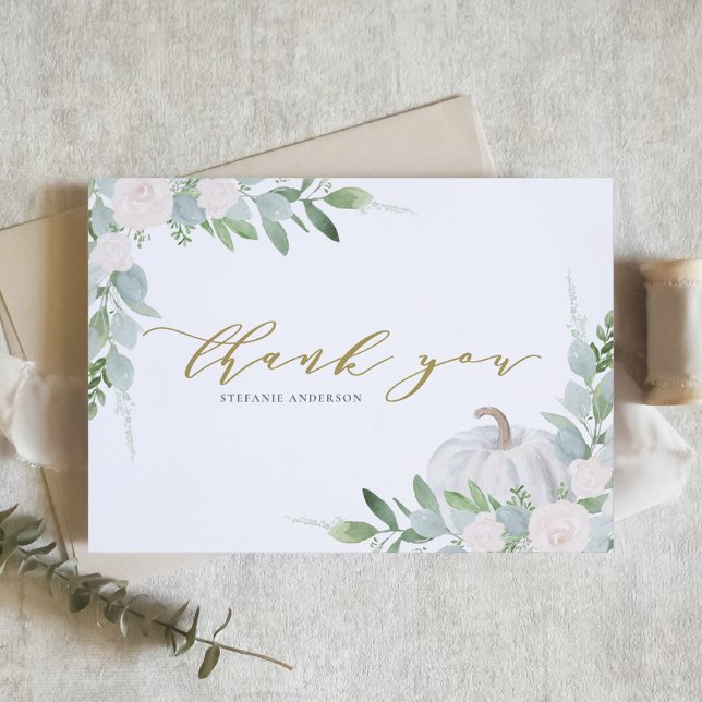 Carte De Remerciements Citrouille blanc et Baby shower d'automne verdoyan (Créateur téléchargé)