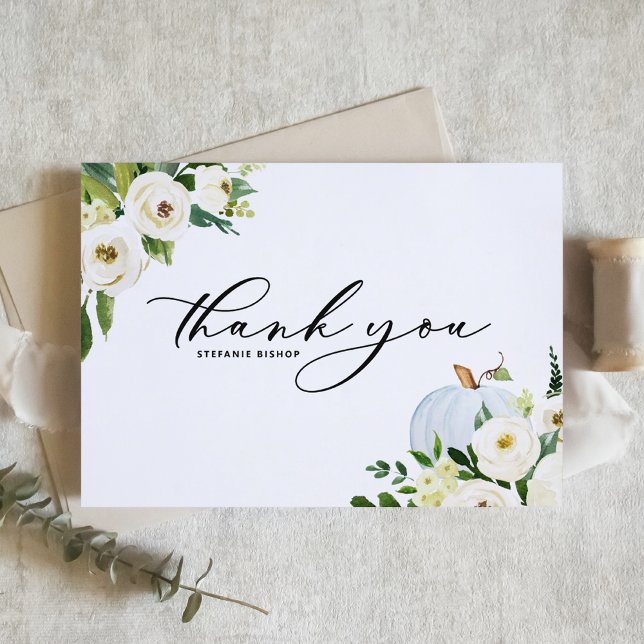 Carte De Remerciements Citrouille bleu et verdure Baby shower d'automne (Créateur téléchargé)