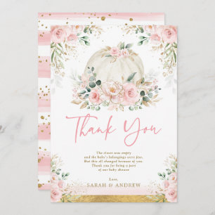 Carte De Remerciements Citrouille Blush Pink Gold Floral Baby shower d'au