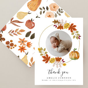 Carte De Remerciements Citrouille Botaniques Automne Photo Baby shower