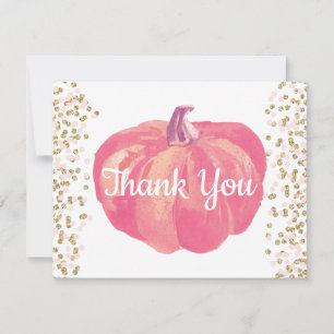 Carte De Remerciements Citrouille d'automne Confetti rose or brillant