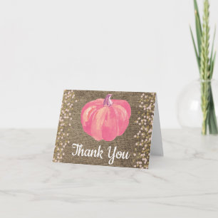 Carte De Remerciements Citrouille d'automne rose paillettes dorées confet