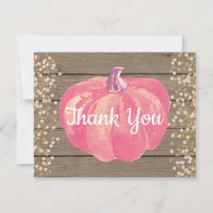 Carte De Remerciements Citrouille d'automne rustique rose pailletée d'or