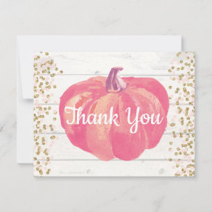 Carte De Remerciements Citrouille d'automne rustique rose pailletée d'or
