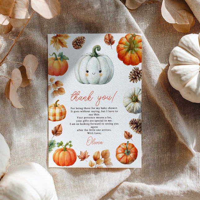Carte De Remerciements Citrouille de chute Whimsical Petit Baby shower Ci (Whimsical Fall Pumpkin Little Pumpkin Baby Shower Thank You Card)