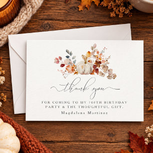 Carte De Remerciements Citrouille de fleurs d'automne personnalisée à pla