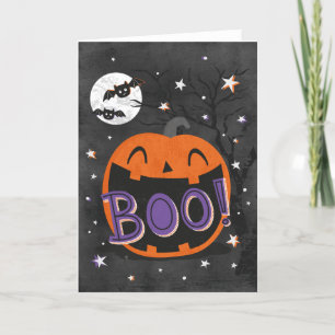 Carte De Remerciements Citrouille d'Halloween mignon avec Boo manuscrit