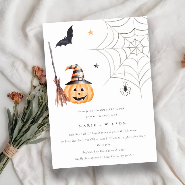 Carte De Remerciements Citrouille d'Halloween Spider Web Couples Invitati (Créateur téléchargé)