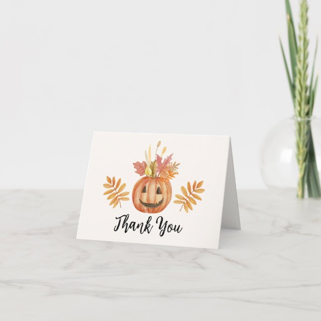 Carte De Remerciements Citrouille Fleur Halloween Baby shower d'automne (Devant)