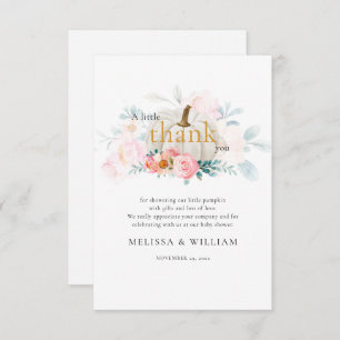 Carte De Remerciements Citrouille floral Baby shower fille chute