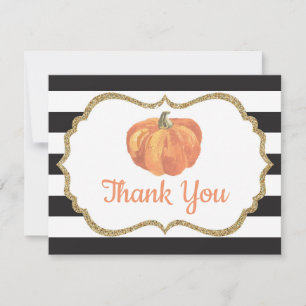 Carte De Remerciements Citrouille Noir et Or Orange Automne Remerciement