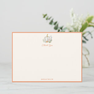 Carte De Remerciements Citrouille Orange Florale Baby Shower Automnal Per