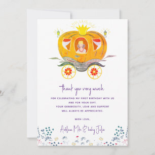 Carte De Remerciements Citrouille Princesse Carriage Fleurs sauvages Anni
