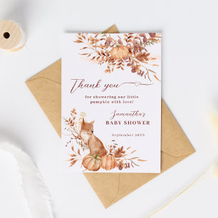 Carte De Remerciements Citrouille Renard Rustique Beige Fantaisiste