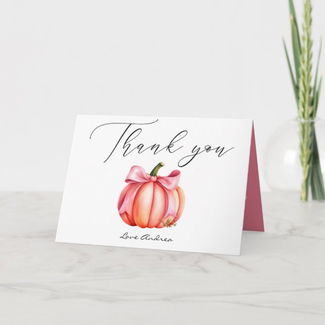 Carte De Remerciements Citrouille rose | Baby shower d'automne (Devant)