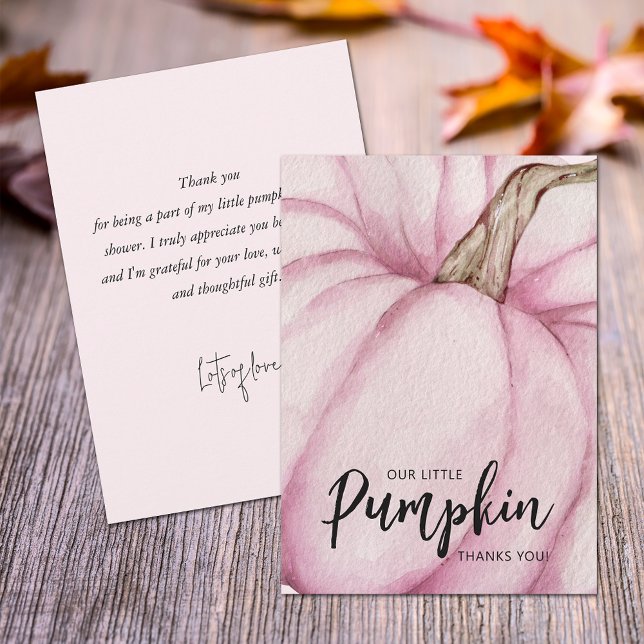 Carte De Remerciements Citrouille rose bébé fille plat (Pink pumpkin baby shower flat thank you cards feature your message on the back.)