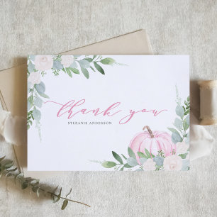 Carte De Remerciements Citrouille rose et verdure Baby shower d'automne