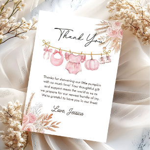 Carte de remerciements Citrouille rose Floral