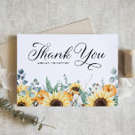 Carte De Remerciements Citrouille rustique et tournesols Baby shower d'au<br><div class="desc">Merci à vos invités avec ce carte de remerciements sur le thème de l'automne personnalisable. Il présente des illustrations d'aquarelle de tournesols, de coton, de citrouille et d'eucalyptus feuille. Personnalisez en ajoutant vos détails. Ce tournesol et ce carte de remerciements citrouille seront également parfaits pour les mariages de automne, les...</div>