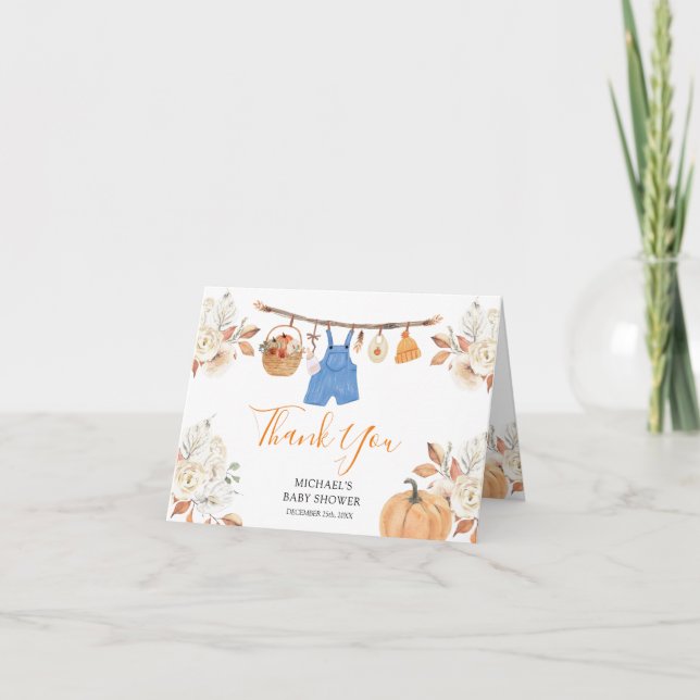 Carte De Remerciements Citrouille Vêtements d'automne Baby shower d'autom (Devant)
