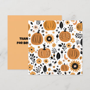 Carte De Remerciements Citrouille Whimsical et fleur d'automne personnali