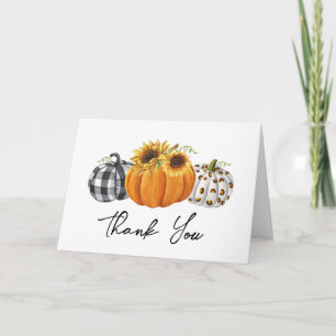Carte De Remerciements Citrouilles d'automne et tournesols à carreaux léo