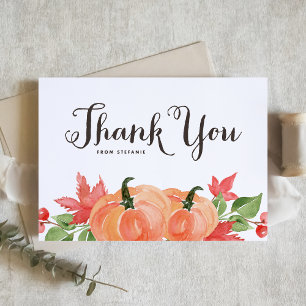 Carte De Remerciements Citrouilles et feuilles d'érable à l'aquarelle