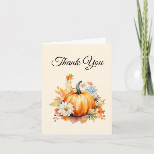 Carte De Remerciements Citrouilles orange et fleurs automne