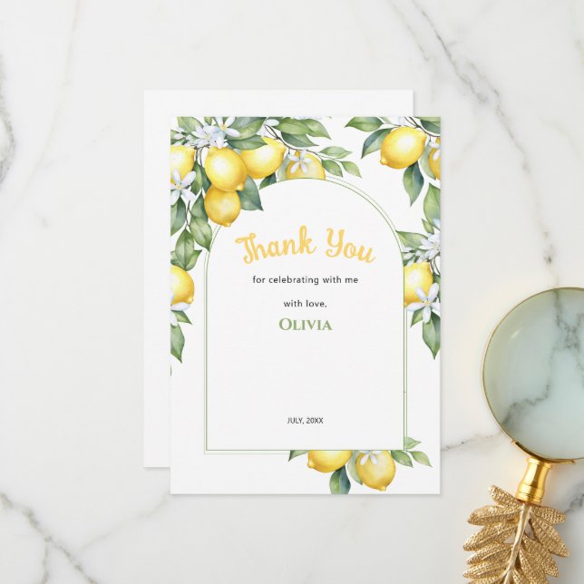Carte de remerciements Citru anniversaire. (Devant/Arrière en situation)
