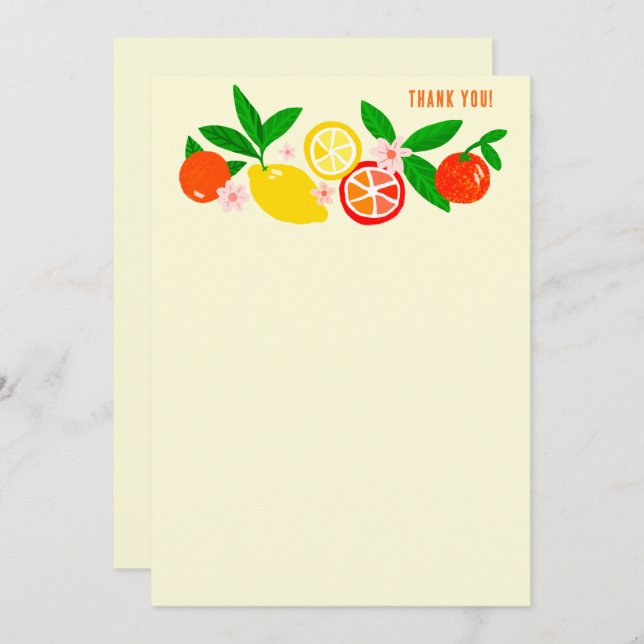 Carte De Remerciements Citrus Celebration Custom Colorful Blank Note (Devant / Derrière)