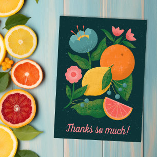 Carte De Remerciements Citrus floral coloré Pamplemousse de citron orange