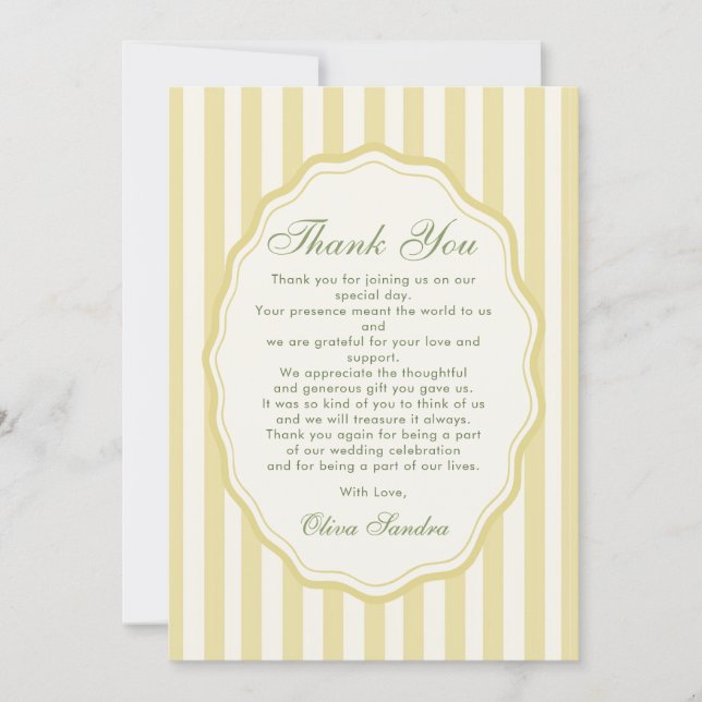 Carte De Remerciements Citrus Yellow Elegant Stripe Wedding (Devant)