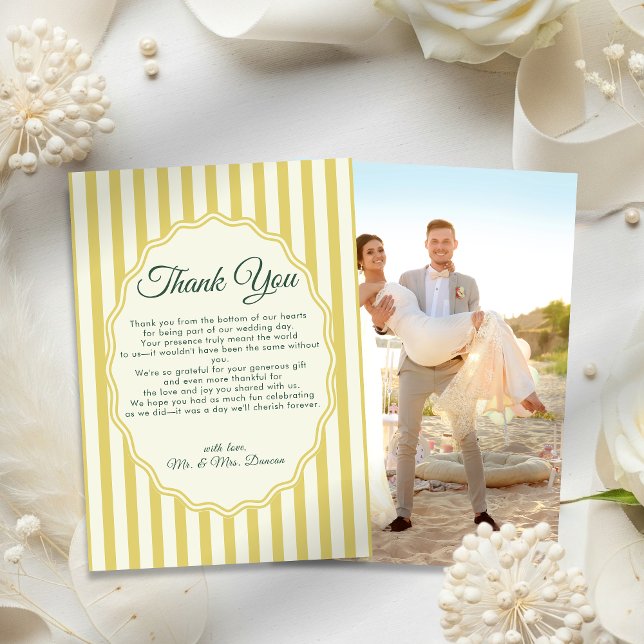 Carte De Remerciements Citrus Yellow Green Elegant Modern Stripe Wedding (Créateur téléchargé)