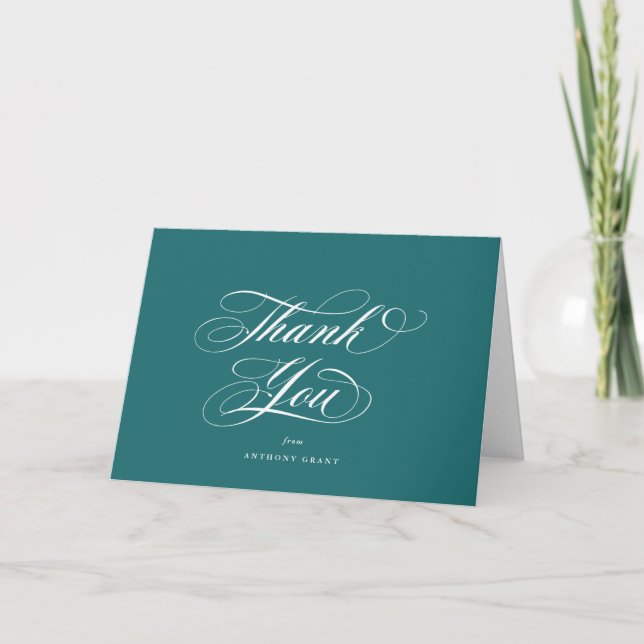 Carte De Remerciements Clair Turquoise Élégant Script Graduation (Devant)