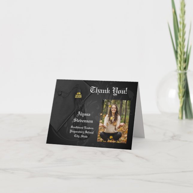 Carte De Remerciements Class of 2026 Black Tassel Photo Graduation (Devant)