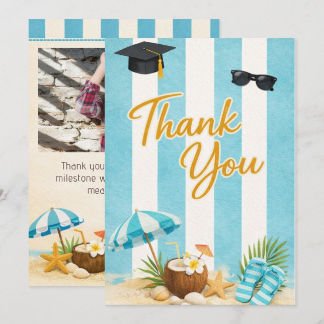 Carte De Remerciements Class of 2026 Coastal Beach Grad Thank You Card (Devant / Derrière)