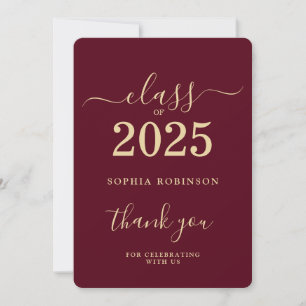 Carte De Remerciements Classe de 2025 Gold Burgundy Graduation