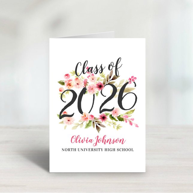 Carte De Remerciements Classe de graduation des fleurs d'aquarelle 2025 (Créateur téléchargé)