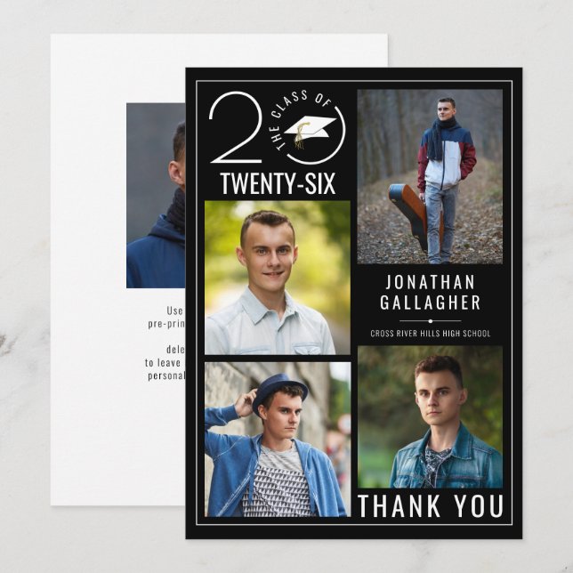 Carte De Remerciements Classe élégante Année 5 Photo Graduation Couleur p (Devant / Derrière)