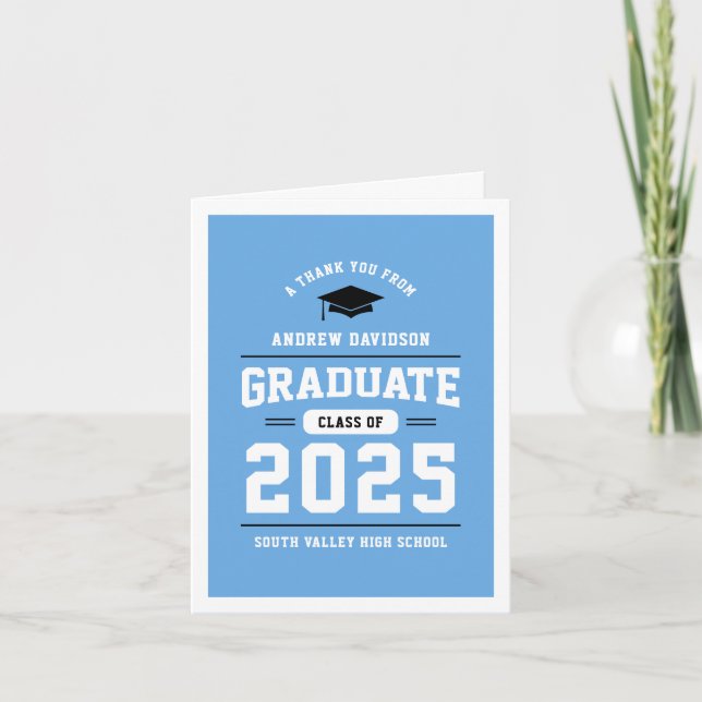 Carte De Remerciements Classe moderne bleu clair de 2025 blanc (Devant)