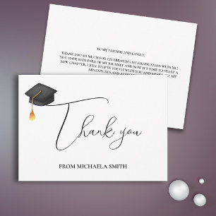 Carte De Remerciements Classeur de Graduation Noire de Script Simple Mode