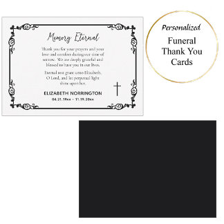 Carte De Remerciements Classic Black & White Decorative Frame Funeral 
