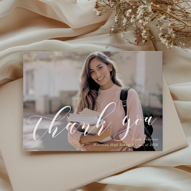 Carte De Remerciements Classic Calligraphy Graduation Photo (Créateur téléchargé)