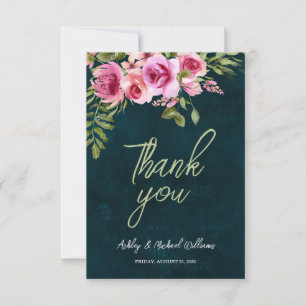 Carte De Remerciements Classic Emerald Vert Floral Dark Moody Mariage