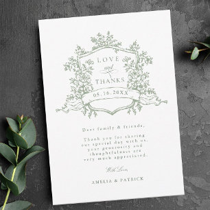 Carte De Remerciements Classic Floral Crest Sage Green Mariage Photo