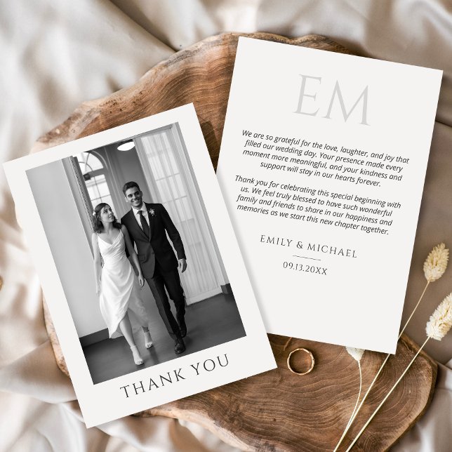 Carte De Remerciements Classic Formal Wedding Photo Monogram Thank You (Créateur téléchargé)