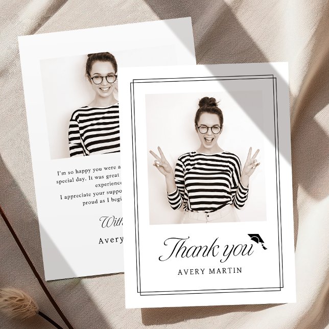 Carte De Remerciements Classic Framed Elegant Script Photo Graduation (Classic Framed Elegant Script Photo Graduation Thank You Card)
