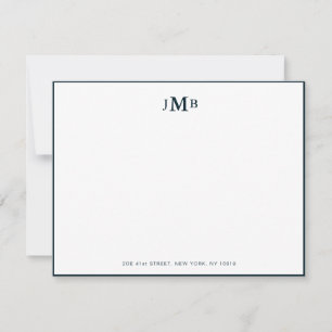 Carte De Remerciements Classic Marine & Blanc Monogramme Formal Flat