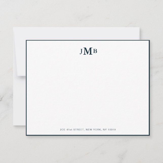 Carte De Remerciements Classic Marine & Blanc Monogramme Formal Flat (Devant)