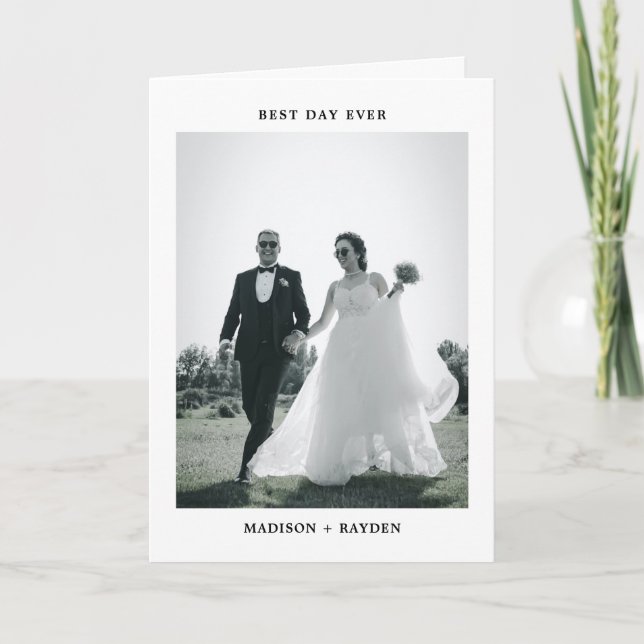 Carte De Remerciements Classic Minimal Photo Wedding Folded (Devant)